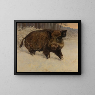Sanglier dans la neige - Otto Fikentscher — framed artwork on a wall