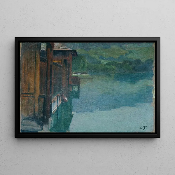 Bathing cabin painting in Gmunden - Otto Friedrich — framed artwork on a wall