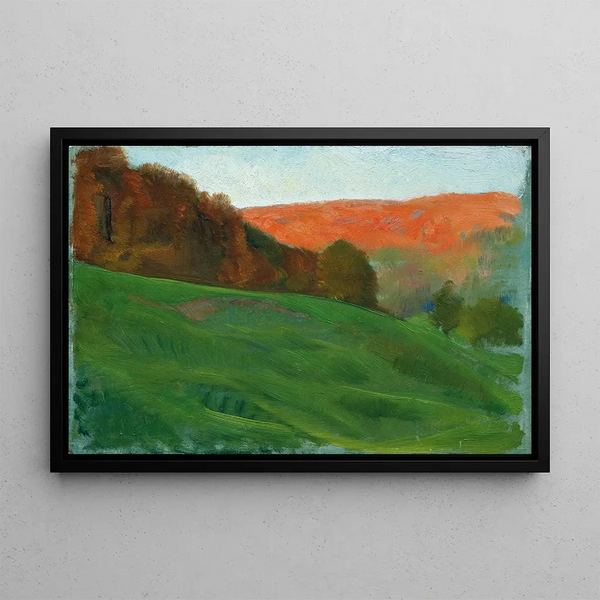 Autumn Forest behind a Green Meadow - Otto Friedrich — framed artwork on a wall