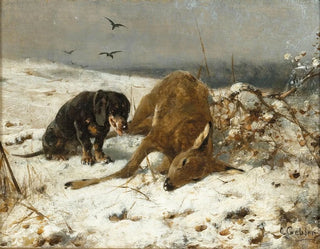 a dog with a dead deer - Otto Gebler — artwork view