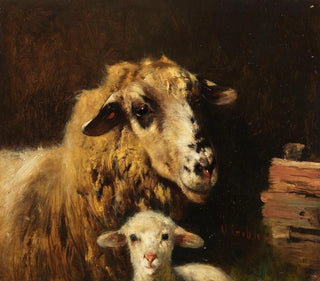 Sheep with Lamb in the Stable - Otto Gebler — artwork view