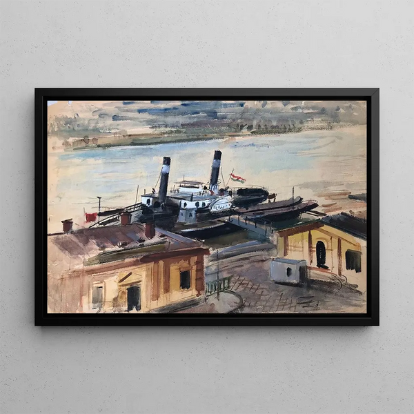 Steamship on the Danube - Otto Geigenberger — framed artwork on a wall