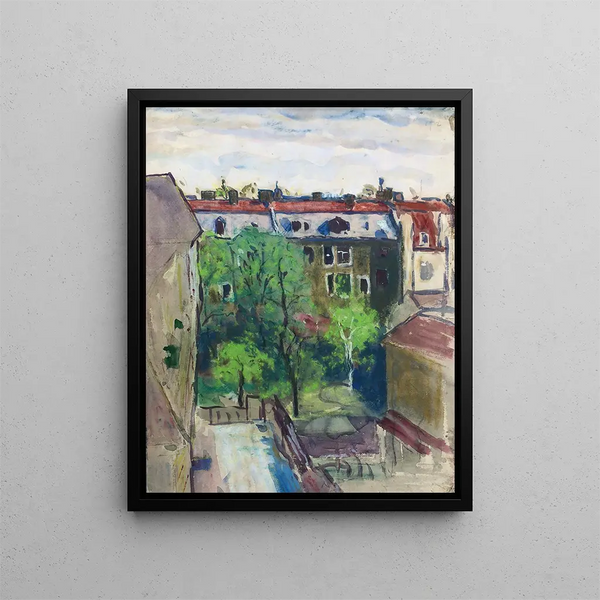 Backyard Painting - Otto Geigenberger — framed artwork on a wall