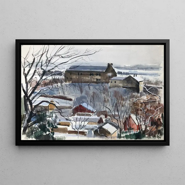 Snowy End-of-Winter Landscape - Otto Geigenberger — framed artwork on a wall