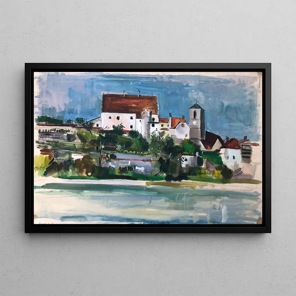 Wasserburg am Inn painting, view of the castle and the Saint-Jacob parish church - Otto Geigenberger — framed artwork on a wall