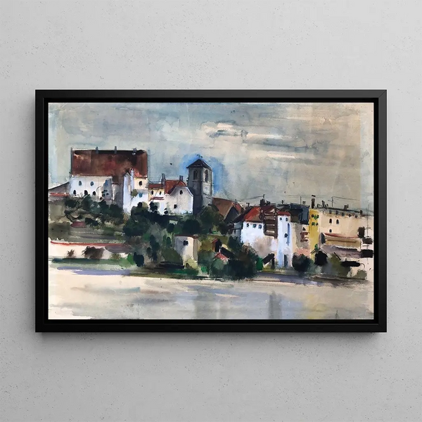 Wasserburg am Inn, view of the Inn - Otto Geigenberger — framed artwork on a wall