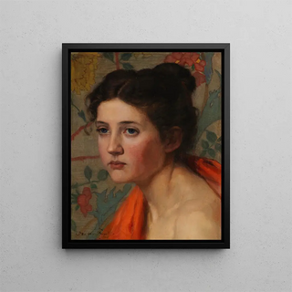 Otto Heinrich Engel - Weiblicher Studienkopf vor floralem Hintergrund.webp