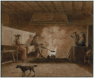 Family around the fireplace - Otto Hoven — artwork view