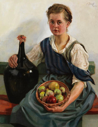 Otto Keck - Mdchen mit Obstkorb und Weinflasche.webp