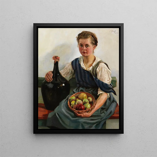 Otto Keck - Mdchen mit Obstkorb und Weinflasche.webp