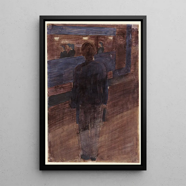 Young man in front of the tram - Otto Meyer-Amden — framed artwork on a wall