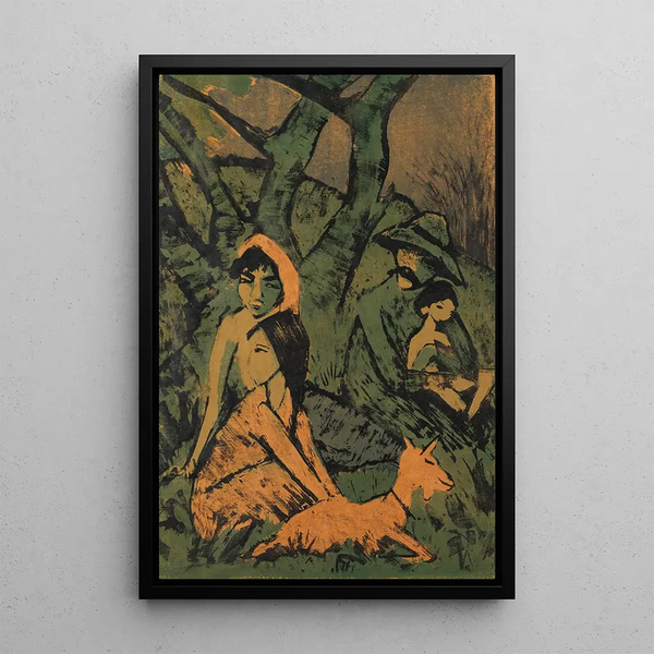 Family of Gypsies camping with goat - Otto Mueller — framed artwork on a wall