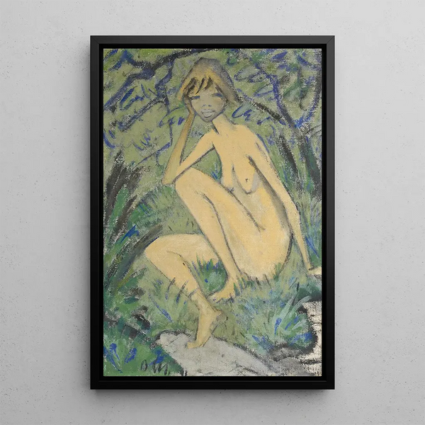 Nude Sitting in the Landscape - Otto Mueller — framed artwork on a wall