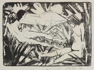 Sitting Girls and Two Lying Girls in the Grass, Three Acts - Otto Mueller — artwork view