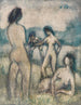 Four nude bathers standing and lying down Bathers Four life-size nudes in the meadow - Otto Mueller — artwork view