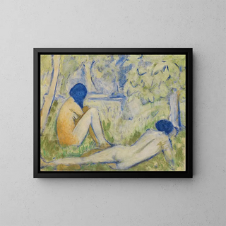 Two girls in the forest meadow - Otto Mueller — framed artwork on a wall