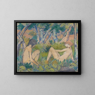 Two girls in the woods - Otto Mueller — framed artwork on a wall