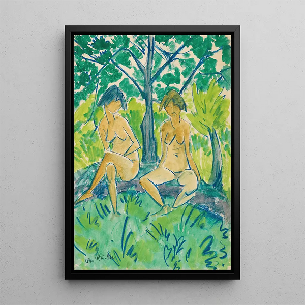 Two Nudes of Young Girls - Otto Mueller — framed artwork on a wall