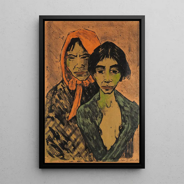 Two Gypsy women with daughter - Otto Mueller — framed artwork on a wall
