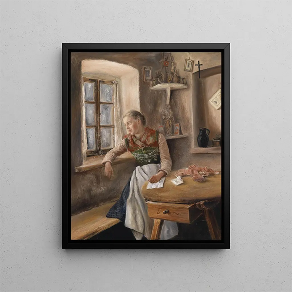 Girl at the Window - Otto Piltz — framed artwork on a wall