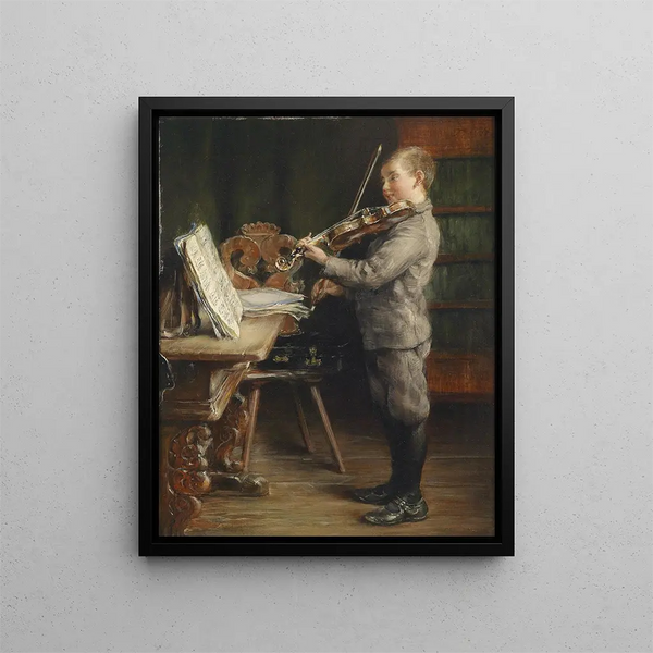 Boy playing the violin - Otto Piltz — framed artwork on a wall