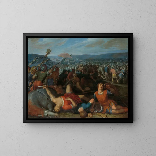 The Batavians defending the Romans on the Rhine - Otto van Veen — framed artwork on a wall