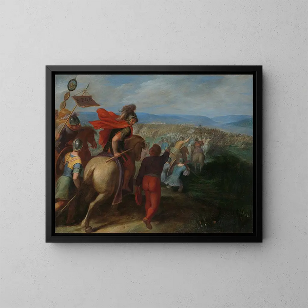 Les Romains presque vainqueurs de l'armée de Jules Civilis par la trahison d'un Batave - Otto van Veen — framed artwork on a wall