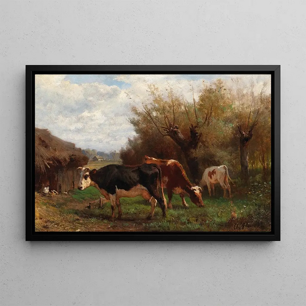 Cows grazing - Otto von Thoren — framed artwork on a wall