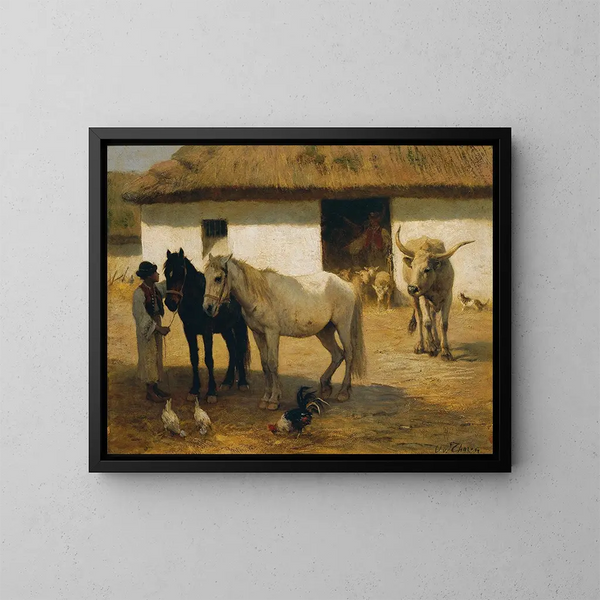 Hungarian Farm Painting - Otto von Thoren — framed artwork on a wall