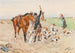 Cavalier with a pack of dogs in a field - Ottokar Walter — artwork view