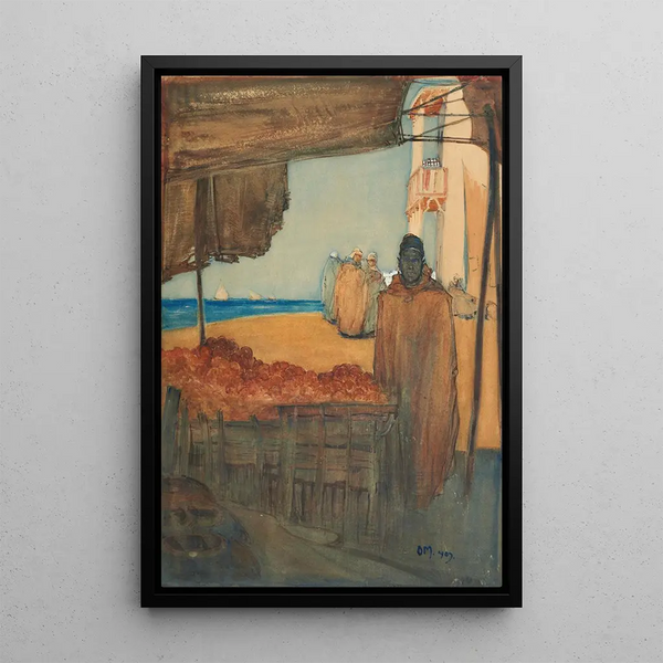 Fruit Market Painting in Port Said - Owen Merton — framed artwork on a wall