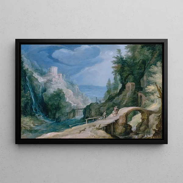 Landscape Painting near Tivoli - Circle of Paul Bril — framed artwork on a wall