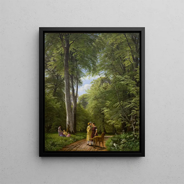 A beech forest in May near the manor of Iselingen in Zeeland - P. C. Skovgaard — framed artwork on a wall
