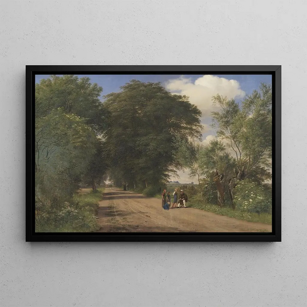 a rural road near Vognserup Manor, Zealand, by the artist JTh Lundbye sketching at the roadside - P. C. Skovgaard — framed artwork on a wall