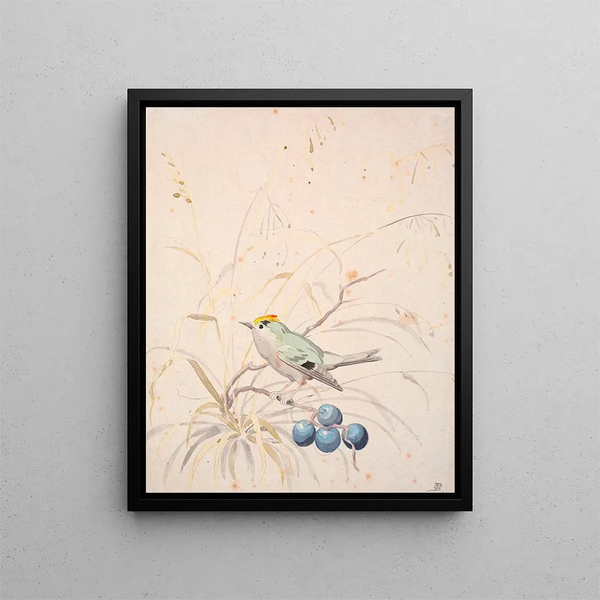a royal bird on a sparse branch - P. C. Skovgaard — framed artwork on a wall