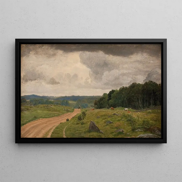 Landscape Painting at Kongens Møller, afternoon light in Sealand - P. C. Skovgaard — framed artwork on a wall