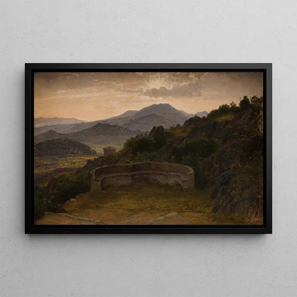 Landscape painting near Subiaco at sunset - P. C. Skovgaard — framed artwork on a wall