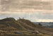 Landscape painting with a sandy path leading to a heather hill. On the right, a view of a vast expanse of land with peat bogs from the Raageleje region - P. C. Skovgaard — artwork view