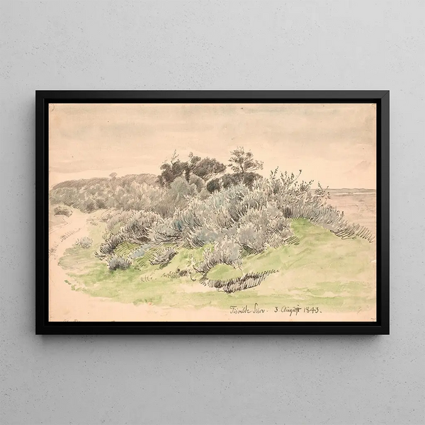 Landscape painting with bushes - P. C. Skovgaard — framed artwork on a wall