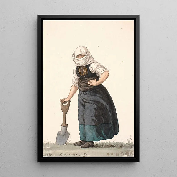Young peasant girl reading in everyday attire - P. C. Skovgaard — framed artwork on a wall