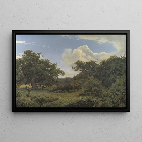 Chêne trees in Nordskoven near Jægerspris, Zealand - P. C. Skovgaard — framed artwork on a wall