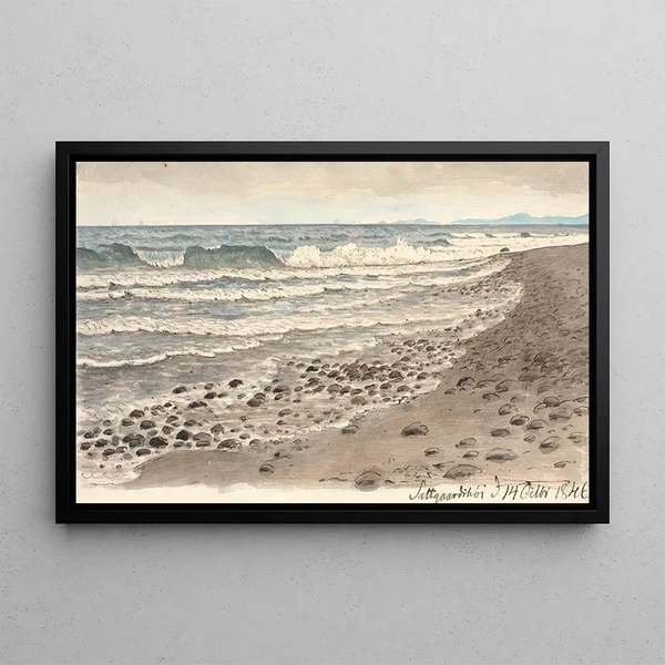 Beach scene with view of the Kattegat towards Kullen - P. C. Skovgaard — framed artwork on a wall