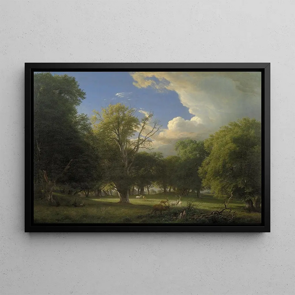 Summer Afternoon with a Passing Shower, Deer Park at Jægersborg north of Copenhagen - P. C. Skovgaard — framed artwork on a wall