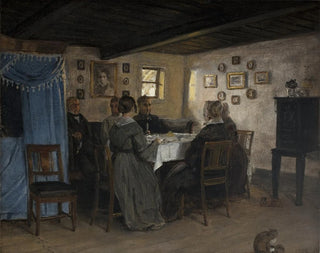 Les amis et la famille des artistes assis autour d'une table à Vejby, en Zélande du Nord - P. C. Skovgaard — artwork view