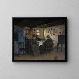 Les amis et la famille des artistes assis autour d'une table à Vejby, en Zélande du Nord - P. C. Skovgaard — framed artwork on a wall