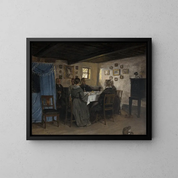 Les amis et la famille des artistes assis autour d'une table à Vejby, en Zélande du Nord - P. C. Skovgaard — framed artwork on a wall