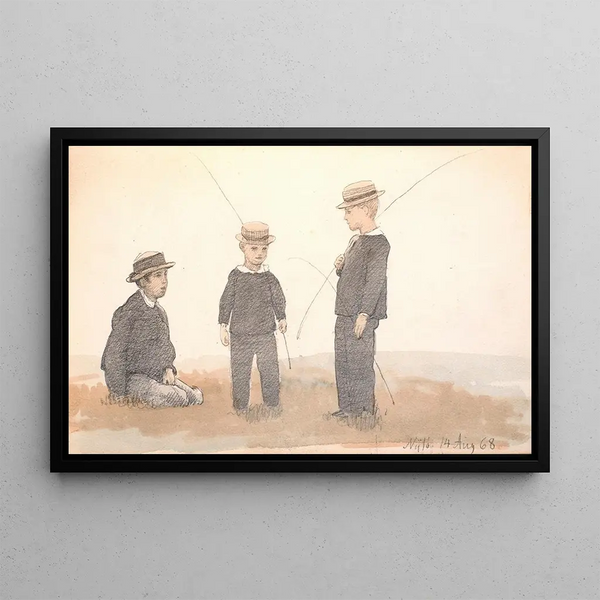 Three boys with straw hats - P. C. Skovgaard — framed artwork on a wall