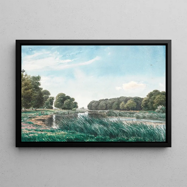 a Stormy Landscape Painting with a Lake and Three Children Fishing - P. C.. Skovgaard — framed artwork on a wall