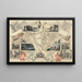 Trompe-l'œil of an Italy map with engravings and sheet music - Pieter Verburght — framed artwork on a wall
