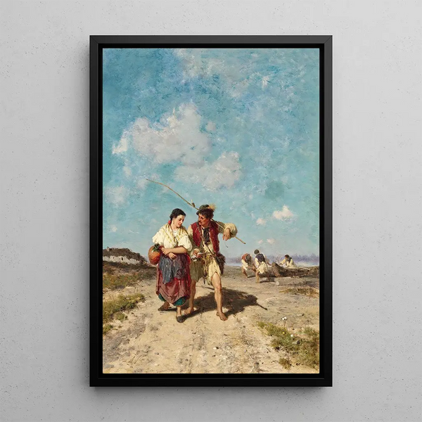 Return of the Fishermen to the House - Pál Böhm — framed artwork on a wall